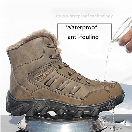 Leather Snow Boots Men Winter Plus Velvet High-top Boots Waterproof Non-slip Warm Work Boots