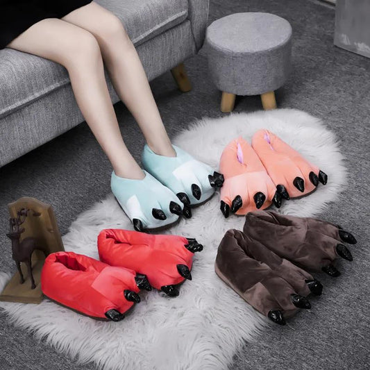 Cartoon Autumn and Winter Dinosaur Paw Cotton Shoes Multi-color Tiger Paw Cotton Slippers Cute Couple Lover's Non-slip Warm Shoes