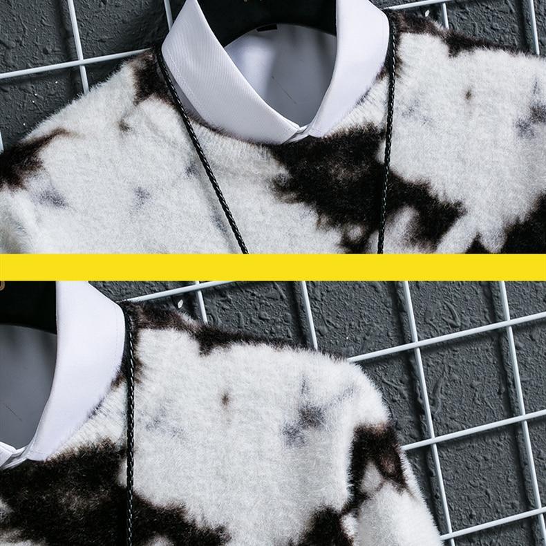 Men Sweater Autumn Winter Tie-dye Printing Men's Knitted Pullover Casual Long Sleeve Imitation Mink Warm Sweater