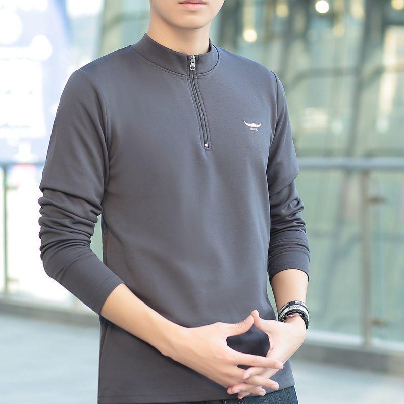 Men's Long-sleeved Half-zip Stand-up Collar Solid Color T-shirt Sports Bottoming Shirt Keeps Warm and Comfortable In Winter