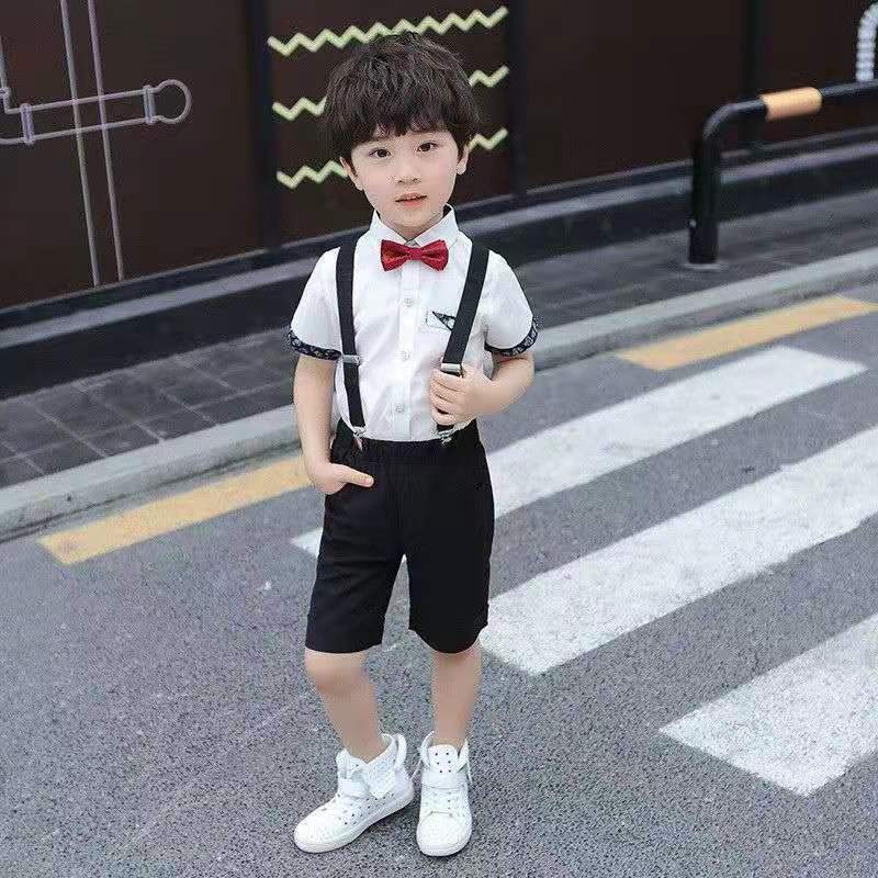 Children's Dress Boys Summer Suspenders Short-sleeved Shorts Baby Suit Six One Host Performance Clothing