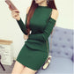 Hollow Half Strapless Dress Female Spring and Autumn Mid-length Knitted Sweater Long-sleeved Bottoming Skirt