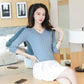 Autumn and Winter Knitted V-neck Sweater All-match Slim Short Top Small Simple Solid Color Female Bottoming Shirt