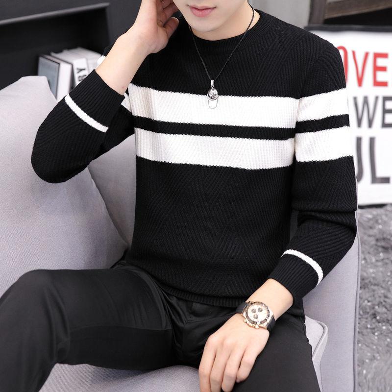 Autumn Round Neck Striped Sweater Men's Youth Tide Brand Bottoming Shirt Thin Casual All-match Sweater