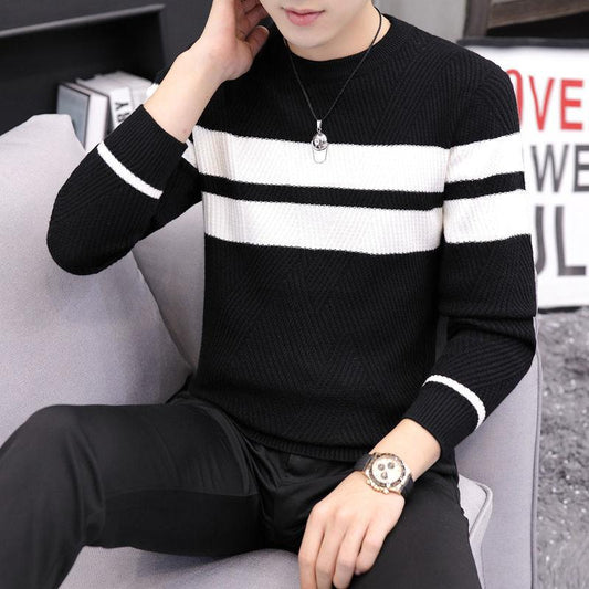 Autumn Round Neck Striped Sweater Men's Youth Tide Brand Bottoming Shirt Thin Casual All-match Sweater
