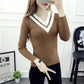 V-neck Short Sweater Autumn and Winter Pullover Slim Top Fashion Knitted Women Sweater