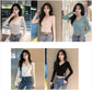 Autumn Hong Kong Flavor Long Sleeve Short Base Slim Fit V-neck Short-sleeved Knitted Sweater Tops