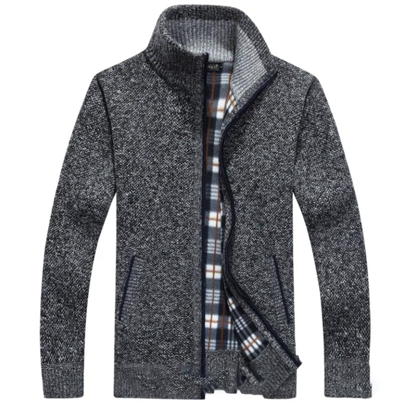 Plus Velvet Thick Autumn Men's Cardigan Sweater Plus Velvet Stand Collar Sweater Loose Sweater Coat