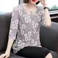 M-4XL Blouse Loose Round Neck 3/4 Sleeves Solid Color Fashion Shirt Plus Size Slim Fit Elegant Hollow Lace Shirt Top