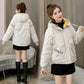 Winter Women's Parker Down Jacket Korean Fashion Printing Plus Velvet Thick Warm Hooded Down Cotton Jacket