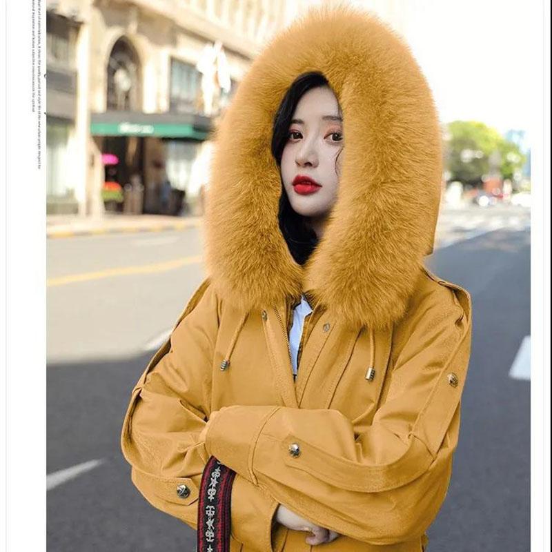 Winter Women's Parka Coat with Hood and Large Fur Collar Coat Plus Velvet Padded Padded Mid-length Over-the-knee Parka Coat