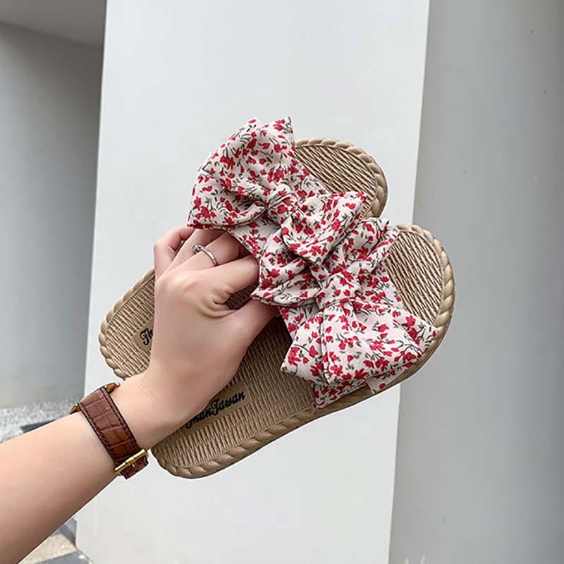 Slippers Women's Summer Bow Slippers Korean Wild Non-slip Student Flat Beach Sandals Slippers