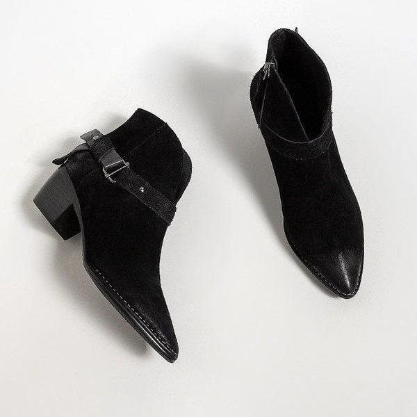 Vintage Pointed Suede Boots British Style Soft Chelsea Boots Thick Heel Plus Velvet Ankle Boots