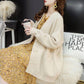 Autumn and Winter Loose Solid Color Coat Double-breasted Button Cardigan Sweater Women Plus Size Pocket Knitwear