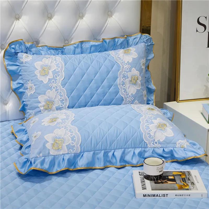 Premium Silk Lace Pillowcase Solid Color Lace Embroidered Adult Pillowcase Pair Pack Bedding