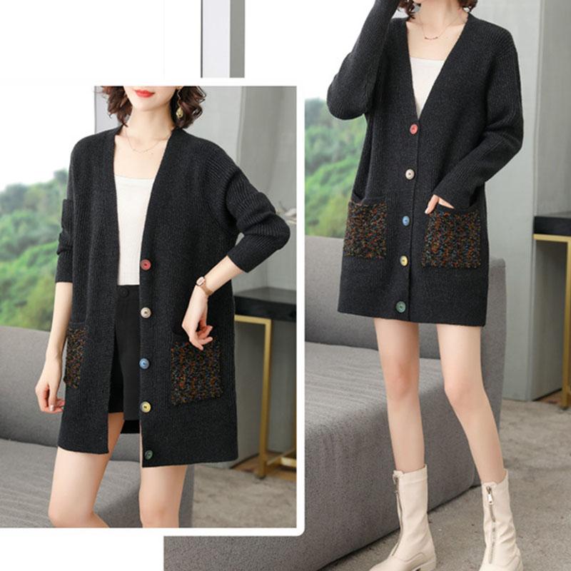 Spring and Autumn Mid-length Wool Sweater Plus Size Fashion Embroidered Blouse Simple Cardigan Middle-aged Women Jacket