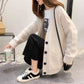 Women's Sweater Coat Loose V-neck Long-sleeved Cardigan Solid Color Sweater with Buttons