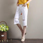 Cropped Jeans Women's Summer Ripped High-waist Straight-leg Pants Korean Elastic Waist Plus Size Fringed Wide-leg Pants