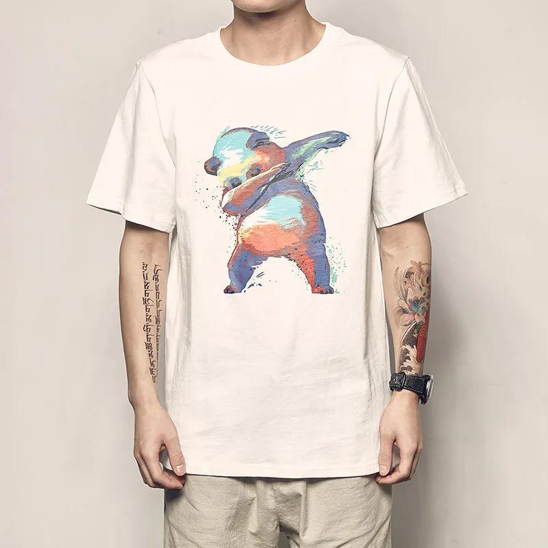 Summer New Style Panda Print Short-sleeved T-shirt Loose Boys Clothes Round Neck Cotton Top Half Sleeve