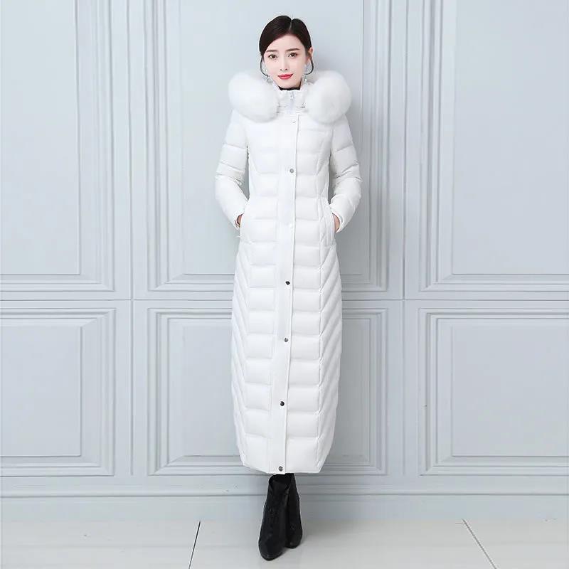 Down Cotton Jacket Winter Fashion Shiny Hooded Jacket Thicken Warm Long Over-the-knee Cotton Jacket Women