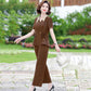 Solid Color Chiffon Suit Summer Large Size Loose and Casual Two-piece Short-sleeved Shirt + Loose Wide-leg Pants