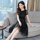 Summer Black Red White Lace Sexy Evening Sun Dress Hollow Out O-neck Ladies Party Club Dress