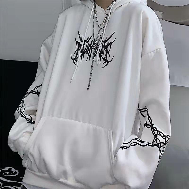 Streetwear Men's Women's Flame Print Pullover Oversized Harajuku Style Hoodie Oversized Winter Sweatshirt Korean Streetwear Top