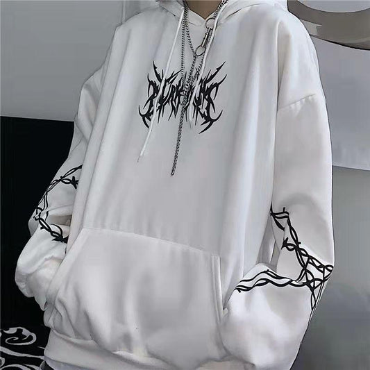 Streetwear Men's Women's Flame Print Pullover Oversized Harajuku Style Hoodie Oversized Winter Sweatshirt Korean Streetwear Top