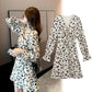 Female Simple Elegant Floral V-neck Dress Slim and Gentle A-line Holiday Vintage Dress