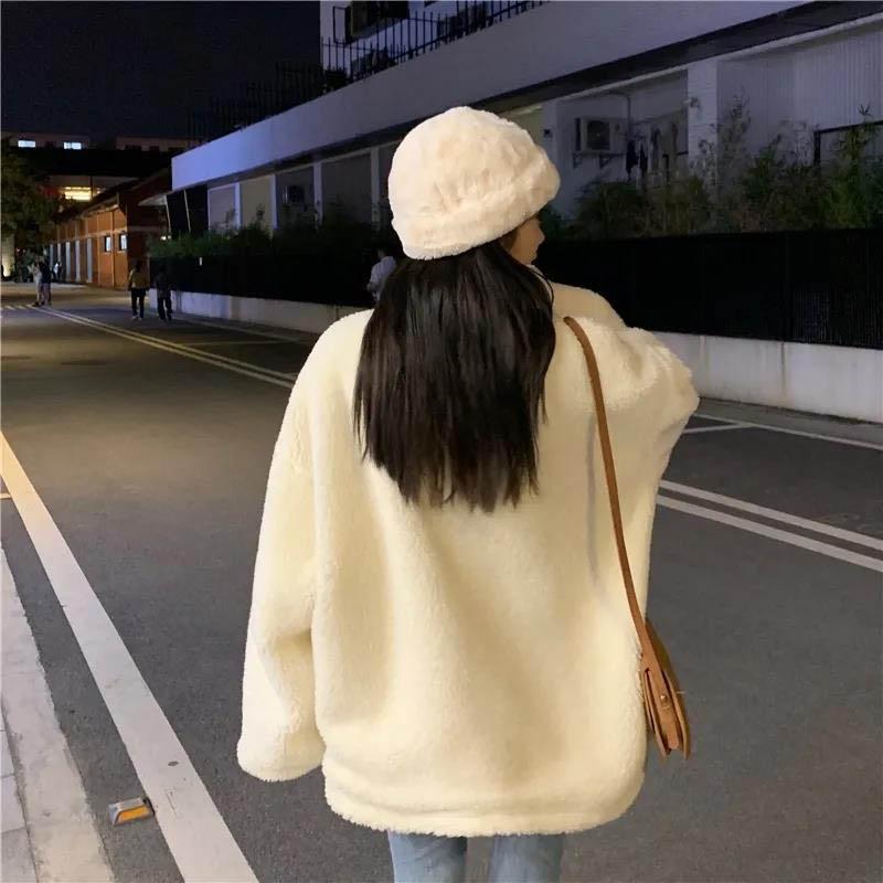 Stand-up Collar Lamb Hair Thickened Single-sided Cotton-padded Jacket Women's Spring and Autumn Loose All-match
