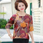 Mom's Summer Thin Section Age-reducing Top Women's Ice Silk T-shirt Loose Fashion Printing Five-point Sleeve Top Women