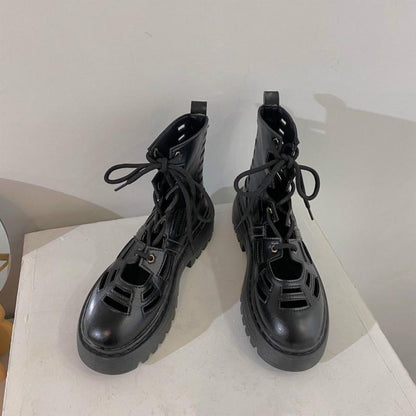 Summer Hollowed Out Martin Boots Female Summer Breathable Women's Boots Wild Thick Bottom Thin Short Boots Summer Sandals