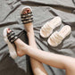 35-40 Summer Women All-match Shiny Slippers Outdoor Pearl High Heels Sandals Bohemian Beach Wear-resistant Non-slip Slippers Wedge Platform Sandals