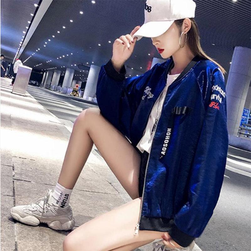 Spring and Autumn Shiny Embroidered Hip-Hop Baseball Uniform Jacket Female Student Korean Version Loose Sportswear Top