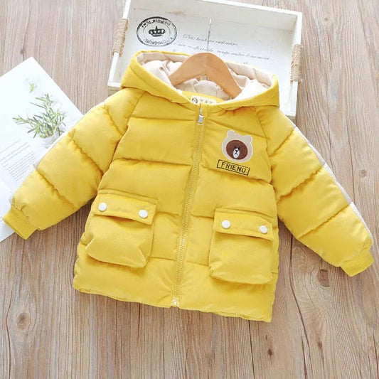 Boys and Girls Cotton-padded Jacket Baby Winter Clothes Thick and Velvet Mid-length Baby Warm Cotton-padded Clothes Cute Wind Cotton Clothes