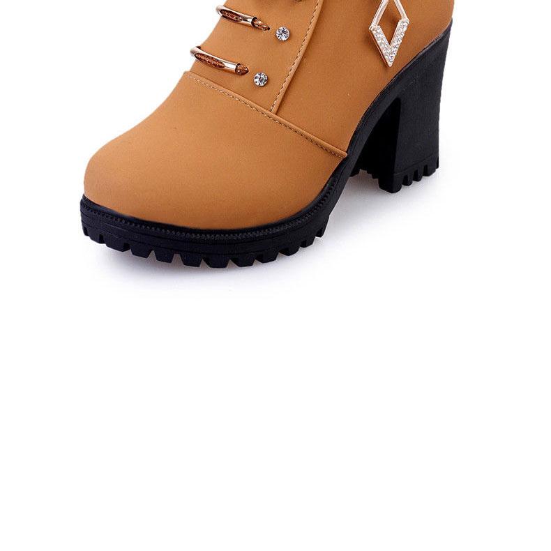 Women Autumn and Winter Short Ankle Boots British Style Solid Color Snow Boots Thick High Heels Martin Boots