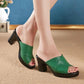 Women's Summer High Heel Non-slip Slippers Thick Heel Solid Color Outer Wear Slippers