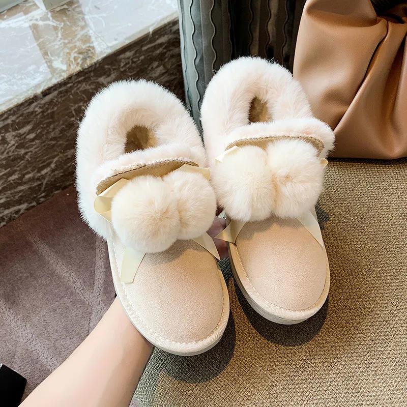Cute Short Tube Snow Boots Women Winter Short Boots Wild Plus Velvet Cotton Shoes Winter Shoes Casual Shoes