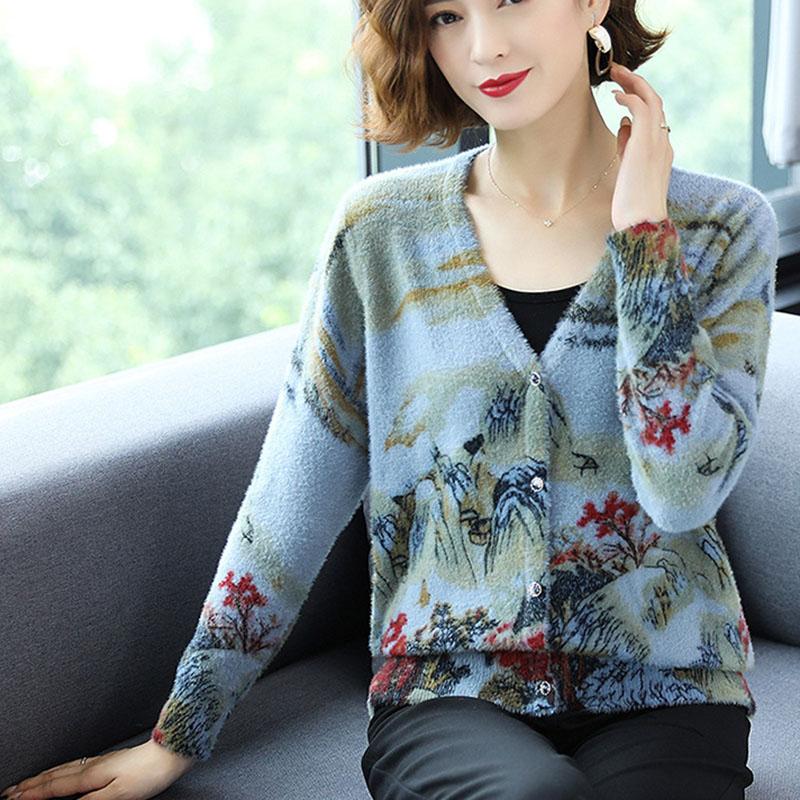 Women Cardigans Sweater Autumn Winter Floral Knitted Coat Cardigan Single Breasted Casual Knit Jacket Sweater