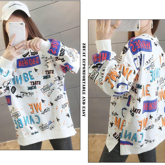 Spring and Autumn Korean Wave Plus Size Women's Sweater Loose Korean Version Long Sleeve T-Shirt Top