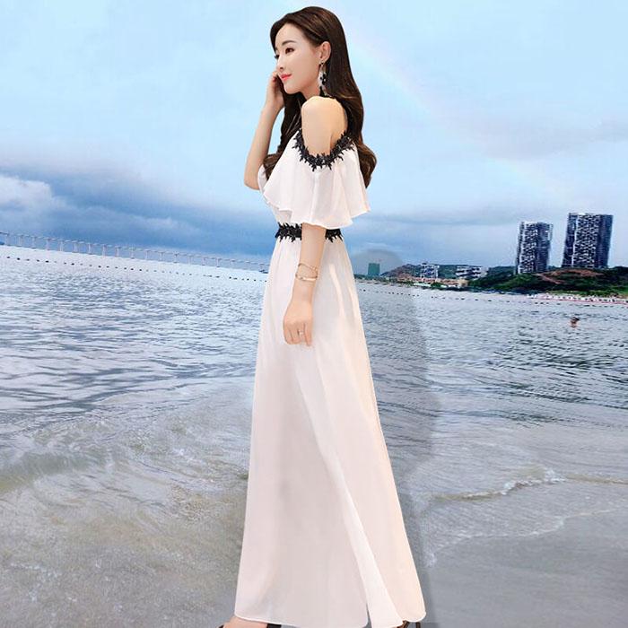 Pofulove S-2XL Women Off Shoulder Chiffon Camisole Dress Slim Sleeveless A-line Vacation Beach Dress