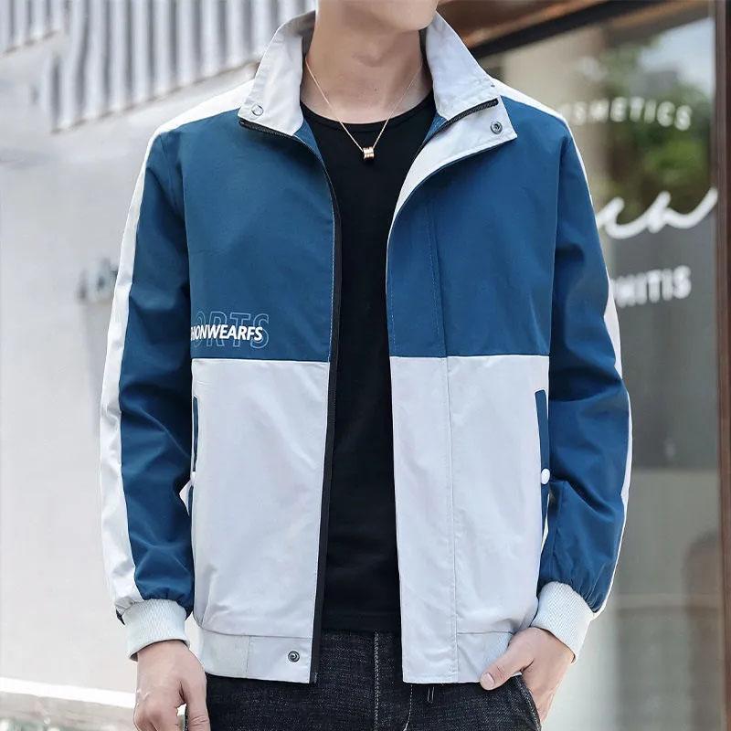 Spring and Autumn Men's Jacket Stand Collar Coat Colorblock Printing Top Trend Simple Bomber Jacket Zipper Sportwear