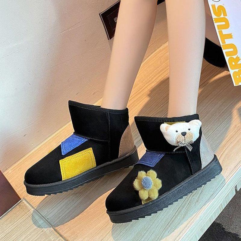 Color-blocking Snow Boots Women's Autumn and Winter Plus Velvet Cotton Shoes Thick-soled Waterproof Non-slip Short Boots