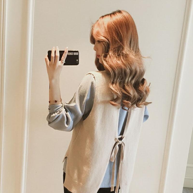 Spring and Autumn Striped Shirt Vest Two-piece Knitted Suit Vest Fashion Simple Female Sweater