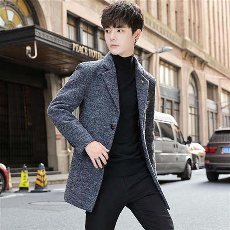 Autumn and Winter Jacket Men's Thick Warm Coat Mid-length Casual Windbreaker