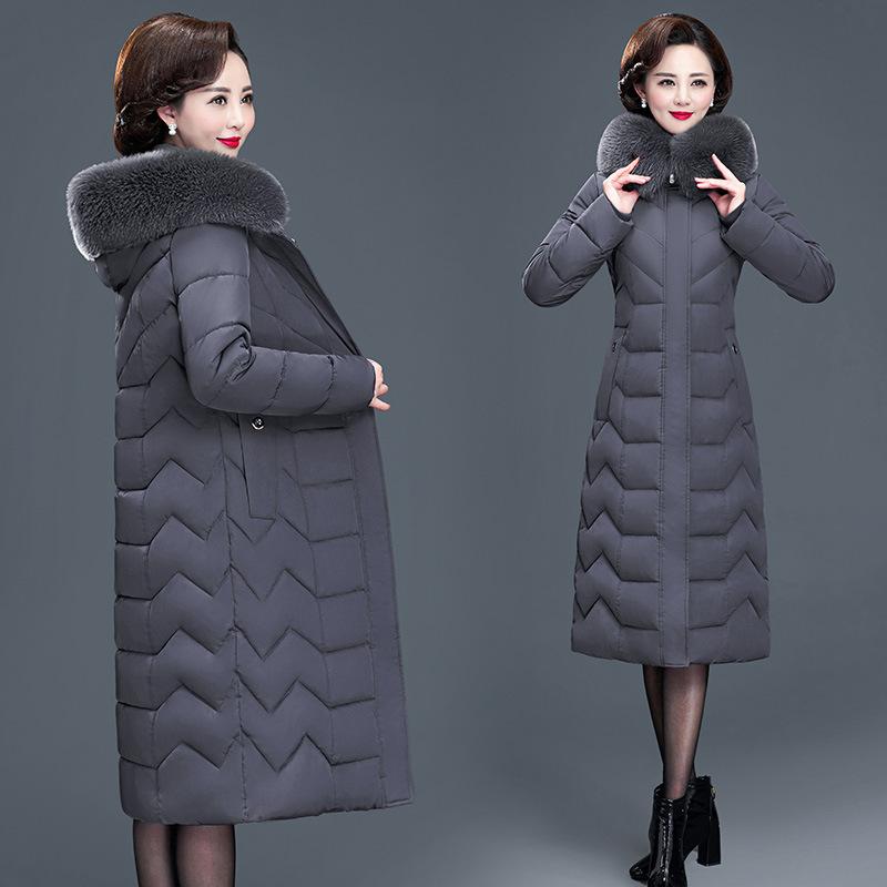 Women Plus Size Long Slim Down Coats Office Ladies Solid Warm Winter Jacket Hooded with Fur Collar Thick Cotton Padded Parkas Thickening Coats