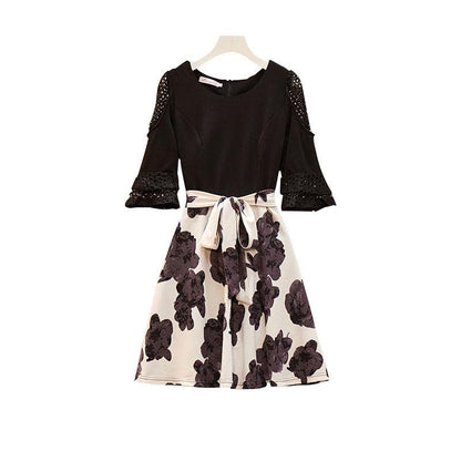 Plus Size Dress Women Fake Two-piece Skirt Dress Summer Loose Half  Sleeve Printed Dress