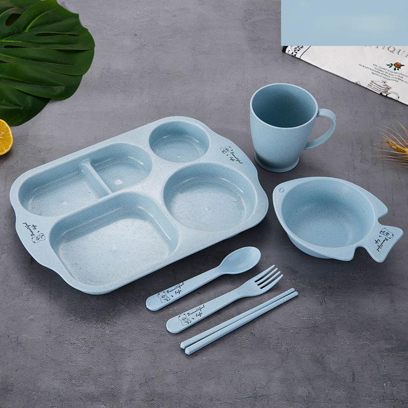 Children's Meal Plate Cutlery Set Kindergarten Lunch Plate Shatter-resistant Household Creative Baby Grid Plate Tableware Set