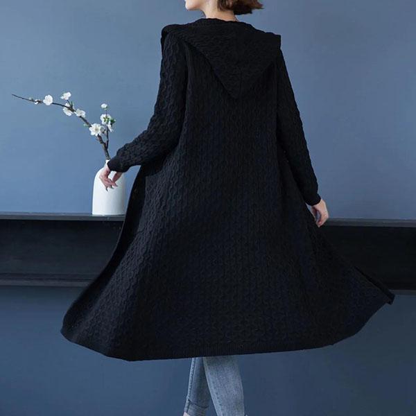 Women's Long Casual Knitted Cardigan Coats Spring and Autumn Large Size Solid Color Loose Hooded Knitted Coats