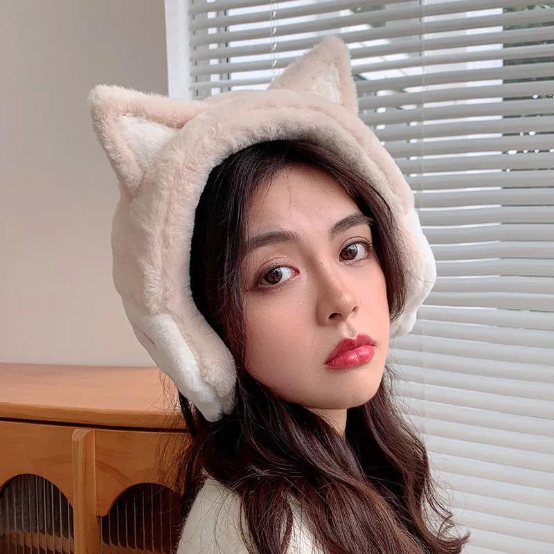 Women's Winter Cat Claw Ears Earmuffs Cute Cartoon Warm Earflaps Wide-brimmed Ear Protection Earwarmers No Shedding Cat Head Band Cover Ear Pad